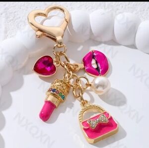 Glam Pink, Gold with Rhinestones Keychain  / Bag Charms